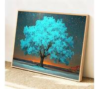 Paint by Numbers for Adults Without Frame Blue Trees Painting by Numbers for Children, Crafts for Adults Acrylic Painting Kit, Hobbies for Adult Women, Halloween Christmas Decorations 35x25cm F-q-107