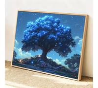 Paint by Numbers for Adults Without Frame Blue Trees Painting by Numbers for Children, Crafts for Adults Acrylic Painting Kit, Hobbies for Adult Women, Halloween Christmas Decorations 50x35cm F-q-409