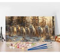 Paint by Numbers for Adults Wolf Paint by Numbers Kits Snow, DIY Hobbies for Adults Women Painting Kits, Canvas Oil Painting Arts with Accessories for Home Wall Decor Without Frame 40x80cm X-7565