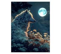 Paint by Numbers for Adults, Wolf Painting by Numbers Canvas for Children Wall Art Supplies 22 x 16Inch, DIY Moon Colorful Canvas Painting Adult Crafts for Room Decor and Gifts for Women LSJ2487