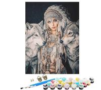 Paint by Numbers for Adults Wolf Woman, DIY Painting With Frame Paint by Numbers for Children Beginners, With 3 Brushes and 36 Acrylic Pigment Hobbies Women Gifts, Home Wall Decor 40x54inch BJHDK846
