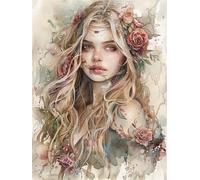 Paint by Numbers for Adults Woman Canvas Oil Painting Kit for Kids,Flower Paint by Numbers for Beginners DIY Craft Art Painting,Acrylic Pigment 3of set Paintbrushes,for Bed Room Decor 30x40cm LY-1745