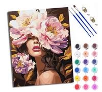 Paint by Numbers for Adults Woman in Flowers Painting by Numbers for Adults DIY Canvas Kits Crafts Kits for Relax and De-Stress Gift Home Decoration with Frame