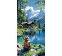 Paint by Numbers for Adults Woman Paint by Numbers Cabin DIY Canvas Oil Painting Kit for Kids or Beginner with Paint Brushes Acrylic Pigment for Home Room Decor 16x32in/40x80cm Without Frame F1-597