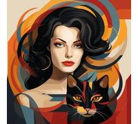 Paint by Numbers for Adults Woman Paint by Numbers Cat Canvas Art Paintings for Beginners, DIY Color Oil Painting kits with Acrylic Pigment and 3 Brushes, Wall Art Decor for Bdroom Home,Gifts 30X30CM