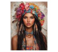 Paint by Numbers for Adults, Woman Painting by Numbers Canvas for Children Wall Art Supplies 32x24 in, DIY Indian Colorful Canvas Painting Adult Crafts for Room Decor and Gifts for Women LSJ-1062