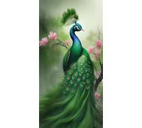 Paint by Numbers for Children Beginner Green Peacock Paint by Numbers for Adults Canvas with Paint Brushes Acrylic Pigment Drawing Paintwork,DIY Painting by Numbers Art Crafts Decoration 16x32in T-759