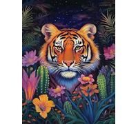 Paint by Numbers for Children Tiger Painting by Numbers for Adults Flowers Beginners, DIY Craft Art Painting Kit, Color Oil Acrylic Pigment Drawing Paintwork for Home Decor (Without Frame) 40x50cm