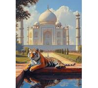 Paint by Numbers for Children Tiger Painting by Numbers for Adults Taj Mahal Beginners, DIY Craft Art Painting Kit, Color Oil Acrylic Pigment Drawing Paintwork for Gifts Home Wall Decor 85x110cm