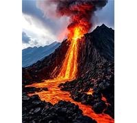 Paint by Numbers for Children, Volcano Eruption Painting by Numbers Kits, DIY Gift Arts Kits with Brushes and Acrylic Pigment, Paint by Numbers for Adults, Gifts for Women Home Decor 8x12inch I-2485