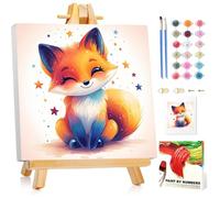 Paint by Numbers for Children with Frame and Woodeen Easel, Fox Painting by Numbers Kits for Kids Ages 4-8-12, DIY Fox Acrylic Oil Painting for Home Wall Art Decor Gift 7.8x7.8Inch