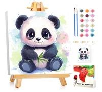 Paint by Numbers for Children with Frame and Woodeen Easel, Panda Painting by Numbers Kits for Kids Ages 4-8-12, DIY Panda Acrylic Oil Painting for Home Wall Art Decor Gift 7.8x7.8Inch