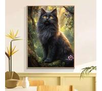 Paint by Numbers Forest Cat Painting by Numbers for Adults, DIY Craft Art Painting Kit, with 3-Paint Brushes Acrylic Pigment Drawing, Hobbies for Adults Women, Halloween Decorations 20x30cm w6t-195