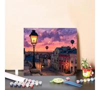 Paint by Numbers Hot Air Balloon Paint by Numbers Adults Street, Hobbies for Adults DIY Canvas Paintings Craft Art Kits for Kids with Accessories for Home Wall Decoration 80x80cm Without Frame D-55BX