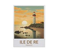 Paint by Numbers，ILE De Re France Vintage Travel Poster Lighthouse，Landscape Kit for Adults Beginner DIY Oil Painting(40x50cm-AN63