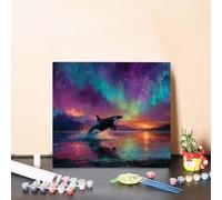 Paint by Numbers Killer Whales Paint by Numbers Adults Sea, Hobbies for Adults Easy DIY Canvas Paintings Craft Art Kits for Kids with Accessories for Home Wall Decoration 50x50cm Without Frame 8-37JN