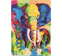 Paint by Numbers Kit for Adults,40x50cm DIY Canvas Oil Painting by Number Kit for Kids Adults,with Brushes and Acrylic Paints Painting for Home Decoration Colorful Elephant 16x20in Without Frame