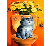 Paint by Numbers Kit for Adults,Adults' Paint-by-Number Kits,Oil Painting for Wall Art,20x16inch,Animal cat Going to The Toilet,Frameless
