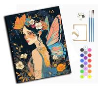 Paint by Numbers Kit for Adults Beginner DIY Oil Painting Gift 16x20 inch,Flower Wing Fairy,with Frame