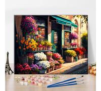 Paint by Numbers Kit for Adults Beginners DIY Floral Art with 16x20 Inch Canvas Includes Brushes and Acrylic Paints Summer Flower Shop Inspired Colorful Bouquets Painting Set for Home Decor Gift Idea