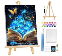 Paint by Numbers Kit for Adults Beginners Framed with Wooden Easel, Books Flowers Adults' Paint-by-Number Kits on Canvas, Butterfly DIY Easy Acrylic Oil Painting by Numbers for Home Decor, 8x12in