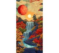 Paint by Numbers Kit for Adults Beginners, Sunset Waterfall Paint by Numbers Canvas Kits, DIY Landscape Acrylic Painting Crafts Number for Home Wall Bedroom Study Decor 16x32in (No Frame) i-493