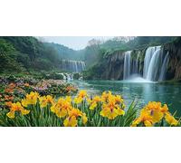 Paint by Numbers Kit for Adults Beginners, Waterfall Flowers Paint by Numbers Canvas Kits, DIY Acrylic Painting Crafts Number for Home Wall Bedroom Study or Office Decor Gifts 80x40in (No Frame) d-699