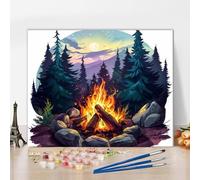 Paint by Numbers Kit for Adults Bonfire in The Forest on a Full Moon Background Paint by Number with Brushes and Pigment, DIY Art Crafts for Home Wall Decoration, 16x20 Inch
