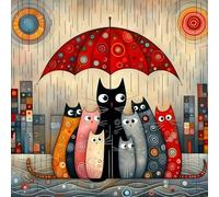Paint by Numbers Kit for Adults Cat,Animal DIY Easy Painting Kits on Canva,Small Color by Numbers Acrylic,Adult Paint by Number for Gifts,Home Wall Decor (Family of Cats in the Rain)