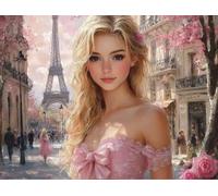 Paint by Numbers Kit for Adults, Eiffel Tower Women, DIY Acrylic Pigment Drawing Paintwork, High Definition Canvas Set, Home Wall Decor, Birthday Idea Gift 50x70cm WM1L-1