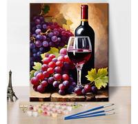 Paint by Numbers Kit for Adults, Elegant Red Wine Bottle with Grapes Still Life Art Painting by Numbers, DIY Canvas Kit for Beginners, Sip and Paint Kit for Adults - 16x20 Inch
