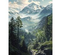 Paint by Numbers Kit for Adults Forest, Mountain Landscape Paint by Numbers with Paintbrushes and Acrylic Pigment, Snow-Covered Peaks Paint by Numbers Kit for Adults Beginner 16x20 Inch Frameless