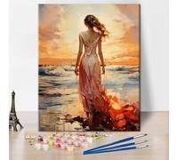 Paint by Numbers Kit for Adults Girl Stands on a Cliff, Gazing at The Sunrise in The Background Paint by Number with Brushes and Pigment for Home Wall Decoration, 16x20 Inch