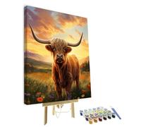 Paint by Numbers Kit for Adults Highland Cattle on the Meadow at Sunset DIY Paint by Numbers for Adults Highland cow Oil Painting with Brushes Adult Paint by Number Kits Art Crafts Framed 16x20 in
