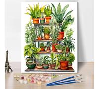 Paint by Numbers Kit for Adults Paint by Numbers Houseplants in Pots on The Shelves Adults' Paint-by-Number Kits with Paint Brushes and Acrylic Pigment 16X20 Inch -Frameless