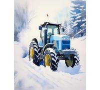 Paint by Numbers Kit for Adults,Small Tractor Clearing Snow,Blue Watercolor,Crafting a Symphony of Colors in Pixel Form,40x50cm,Without Frame