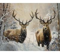 Paint by Numbers Kit for Adults, Two Brown Nordic Reindeer Paint by Numbers, Snowy Forest Adults' paint-by-Number Kits, Reindeer Adult Paint by Number Kits, 16X20 Inch Flameless Paint by Numbers