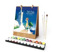 Paint by Numbers Kits 2026,7.1"x8.8" Monthly Desk Calendar with Pre-Printed Canvas & Paints for Beginners,Easy DIY 12 Month Standing Flip Planner Desk Calendar for Home Office Planning