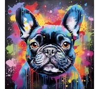 Paint by Numbers Kits,40Cm X 40Cm,DIY Acrylic Painting for Adults and,with Paints Brushes and Card Sized Magnifier,Colorful Graffiti French Bulldog,with Frame