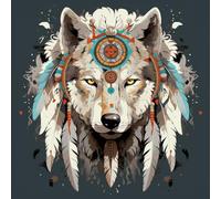 Paint by Numbers Kits,40Cm X 40Cm,DIY Acrylic Painting for Adults and,with Paints Brushes and Card Sized Magnifier,Wolf Chief Magic Circle Indian Style,Frameless