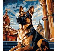 Paint by Numbers Kits,40Cm X 40Cm,DIY Acrylic Painting for Adults and,with Paints Brushes and Card Sized Magnifier,German Shepherd On The Square,with Frame