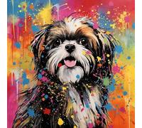 Paint by Numbers Kits,40Cm X 40Cm,DIY Acrylic Painting for Adults and,with Paints Brushes and Card Sized Magnifier,Colorful Abstract Graffiti Shih Tzu Dog,with Frame