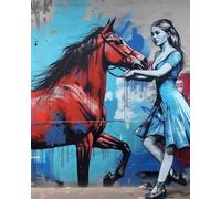 Paint by Numbers Kits,40cm x 50cm,DIY Acrylic Painting for Adults and,with Paints Brushes and Card Sized Magnifier,Girl and Horse Doodle Animals,Frameless