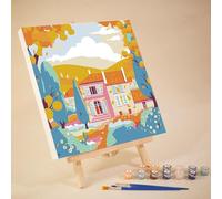 Paint by Numbers Kits Autumn Manor DIY Colorful Art Rural Scene for Children and Beginners Including Inner Frame 20x20 cm