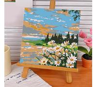 Paint by Numbers Kits Daisies in Landscape DIY Nature Art Colorful Countryside Scene for Children and Beginners Including Inner Frame 20x20 cm