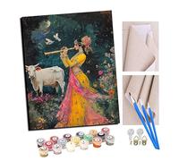 Paint by Numbers Kits for Adults Beautiful Woman Playing The Flute and Sheep Oil Paint Digital Drawing Canvas with Brushes Christmas Decorations Gifts -16 * 20 Inch with Frame