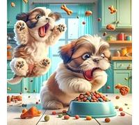Paint by Numbers Kits for Adults Beginners-,Oil Painting by Numbers Canvas for Gift Home Wall Decor (16X16 Inch),Hungry Puppy and Food,with Frame