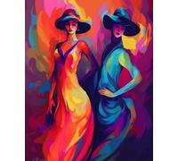 Paint by Numbers Kits for Adults Beginners-,Oil Painting by Numbers Canvas for Gift Home Wall Decor (16x20 Inch),Two Colorful Ladies,Frameless