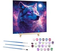 Paint by Numbers Kits for Adults Beginners, with Framed Canvas Kit for Kids, DIY Adult Paint by Number Kit Oil Acrylic, Starry Sky Wolf Painting Kits, Arts and Crafts for Home Wall Decor 22x22in Z-899
