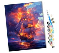 Paint by Numbers Kits for Adults Burning Sailboat at sea Kits for BeginnerAcrylic Oil Hand Painting Kits for Home Decor Without Frame 16X20inch-frameless
